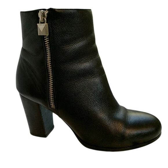 Black Leather Michael Kors Margaret Stacked High Heel Bootie Size 8